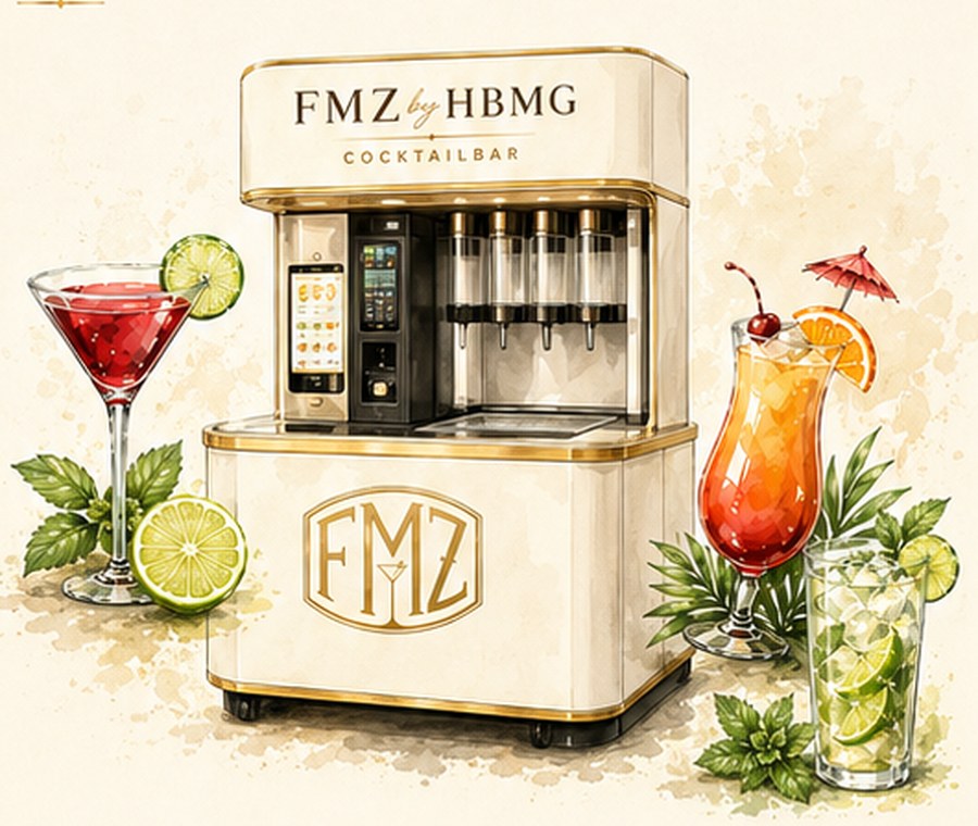 Mobile Cocktailmaschine von FMZ by HBMG mit Cocktails